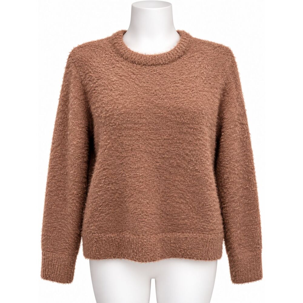 A New Day Fuzzy Knit Crewneck Sweater Brown Boxy Fit M NWT